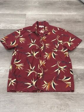 Wallace & Barnes Camp Shirt Short Sleeve Hawaiian Floral Mens Loop Collar Mens M